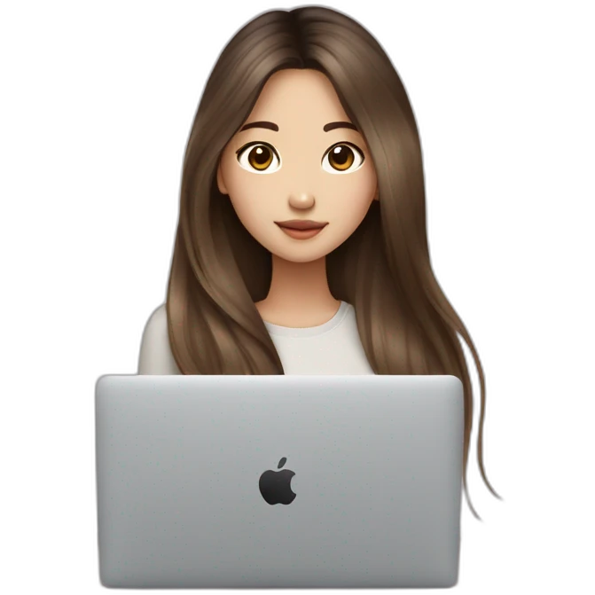 brown balayage straight long Hair korean girl with macbook emoji