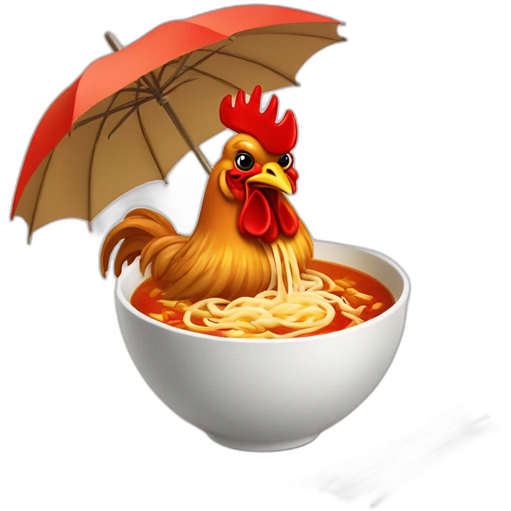 rooster eating noodle soup from umbrella emoji