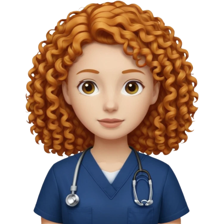 a ginger curly hair vet woman with navy blue scrub

 emoji