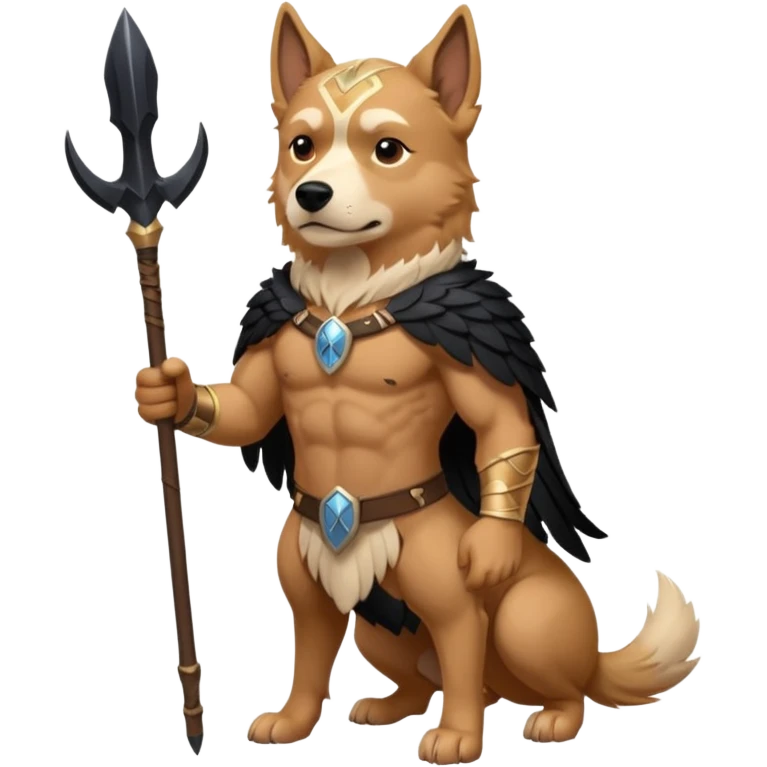 dog odin has spear. he has raven on his shoulder. dynamic pose emoji