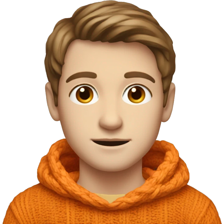 brunette pale boy with light straight brown hair in orange boho jumper emoji