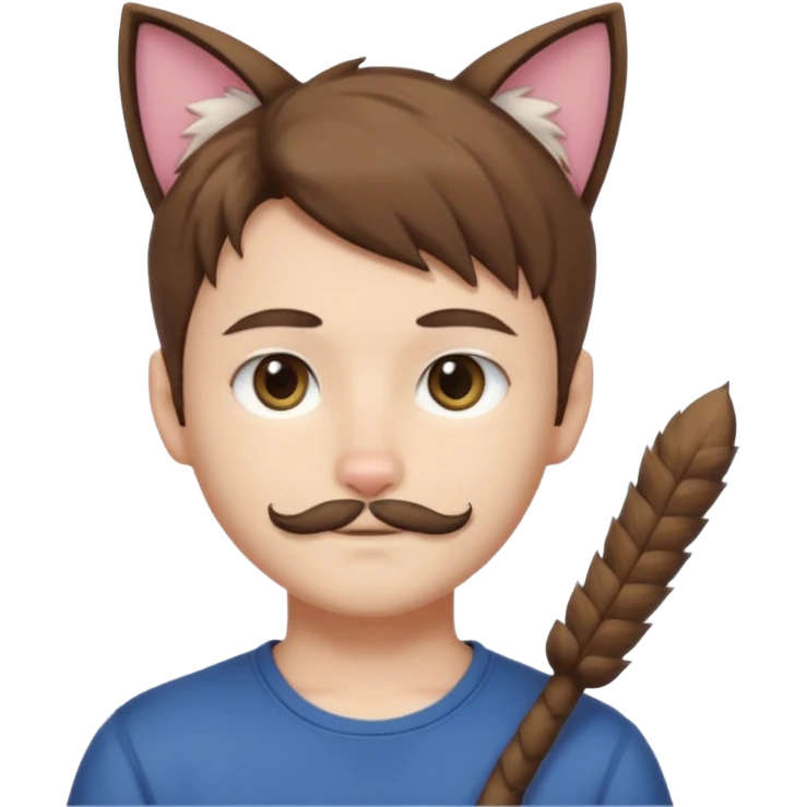 white boy with cat tail with little facial hair and cat ears with brown hair and anime features emoji