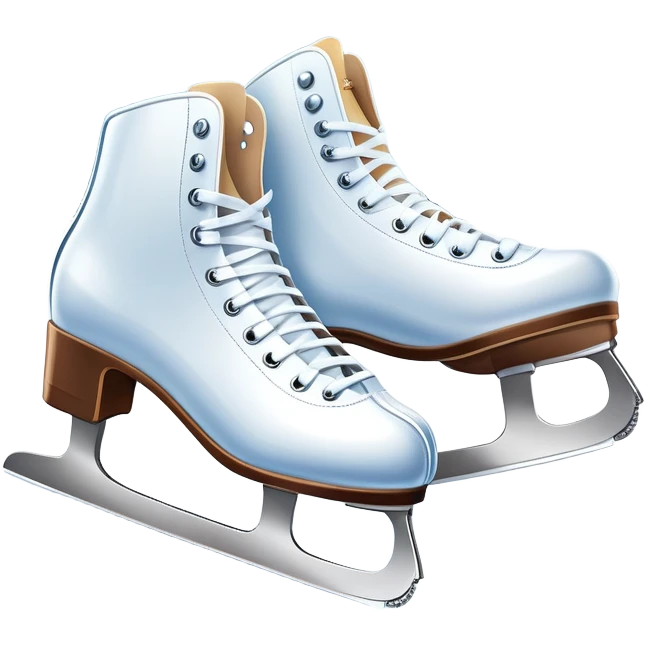 An icon showing The rink is surrounded by cheering spectators and soft arena lights, creating a beautiful, dynamic atmosphere. a pair of elegant figure skates placed on the smooth, sparkling ice of a grand ice arena. Transparent background highlights the grace and beauty of figure skating. emoji