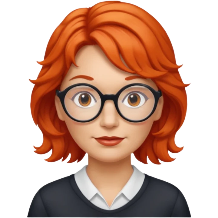 middle-aged Norwegian woman with red-orange wavy hair tied to the left, wearing large round glasses emoji