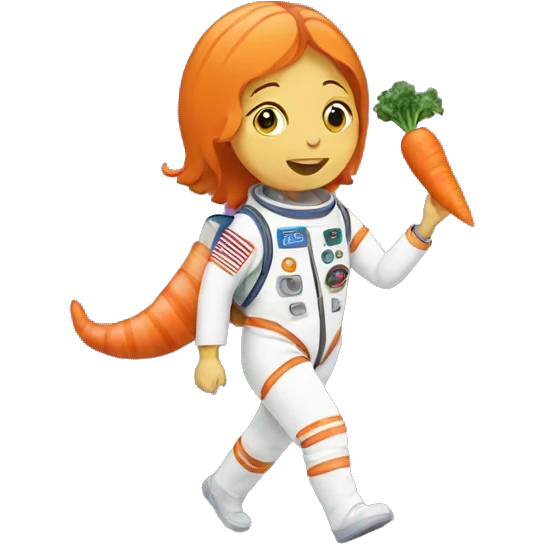 a woman eating carrots and walking on the moon with a cat emoji