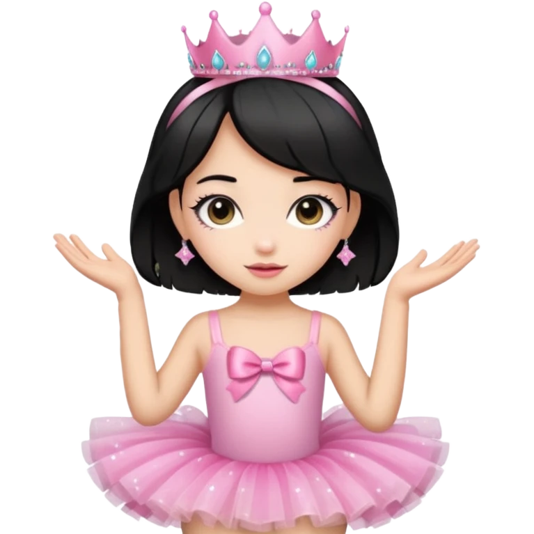 cute girl wearing a tutu, tiara, and a pink glittery bow with black hair emoji