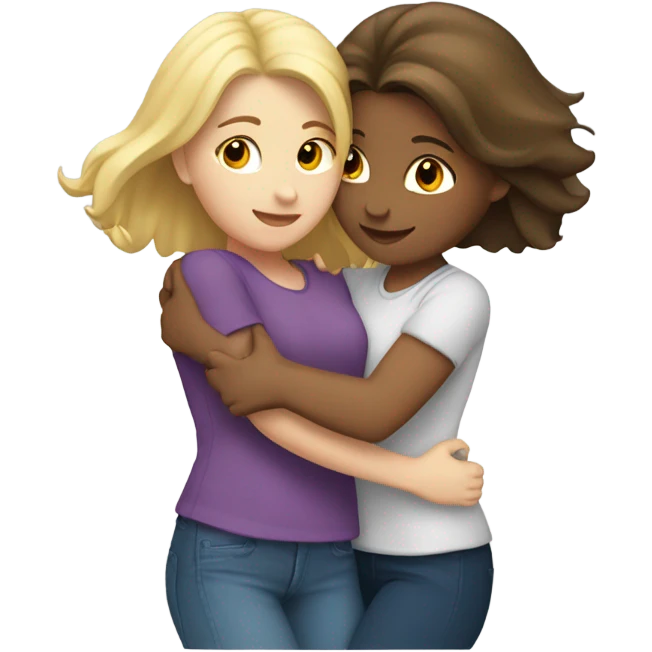 Two girls hugging brunette and blonde hair both white emoji