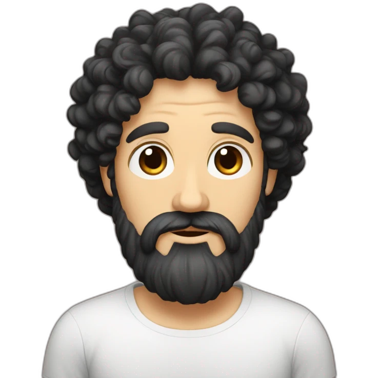 white man, black beard and curly hair, russian emoji