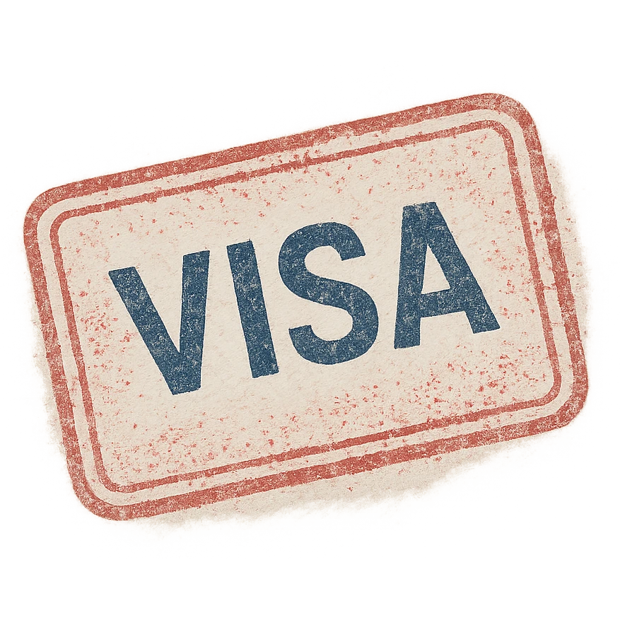 realistic visa stamp with passport texture, no background emoji