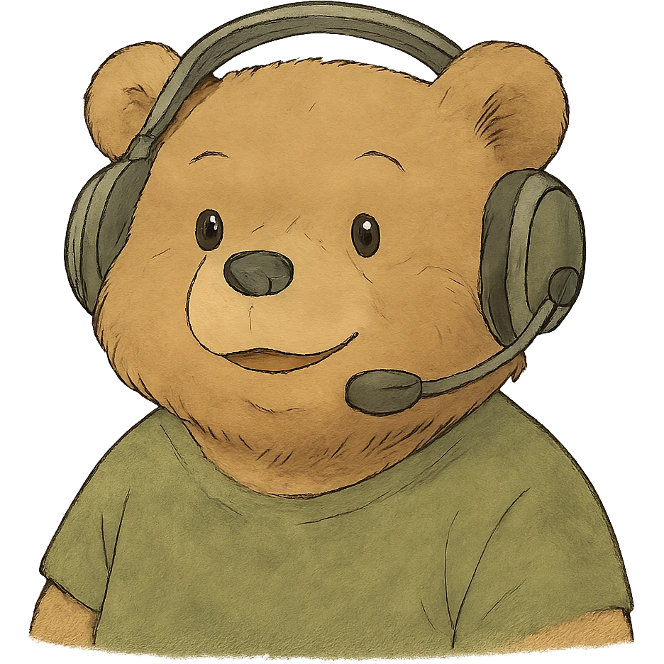 ghibli style bear with a headset emoji