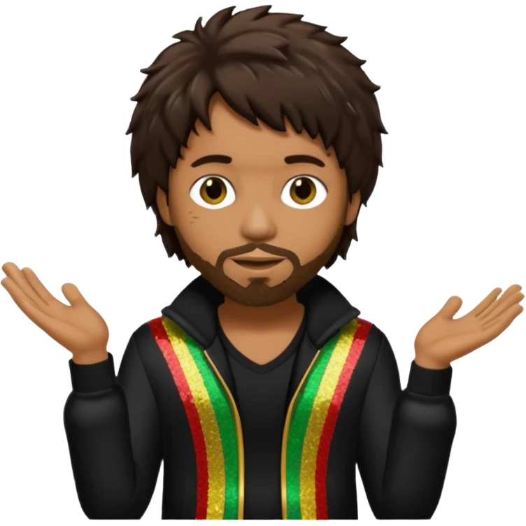 Shaggy, Reggae Rapper with dark brown hair, black sequin outfit emoji