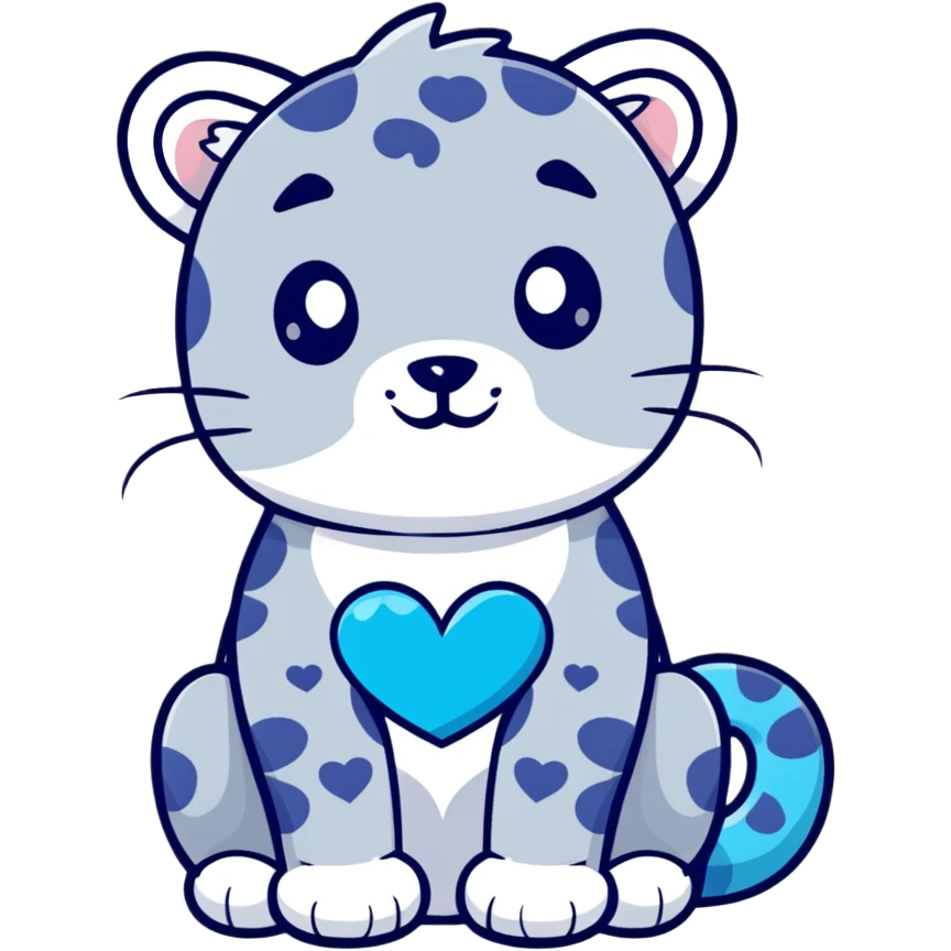 snow leopard with blue fur, white spots, and a heart emoji