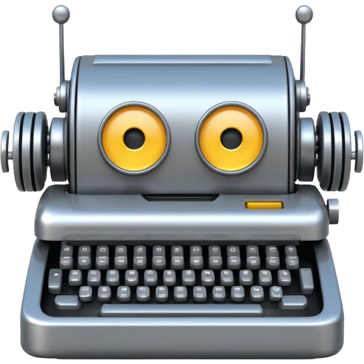 robot typewriter emoji with more expressive face emoji