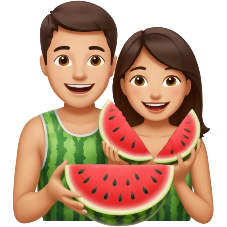 Couple laughing and eating Watermelon  emoji