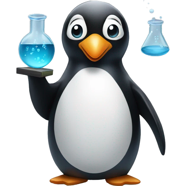 Penguin doing science emoji