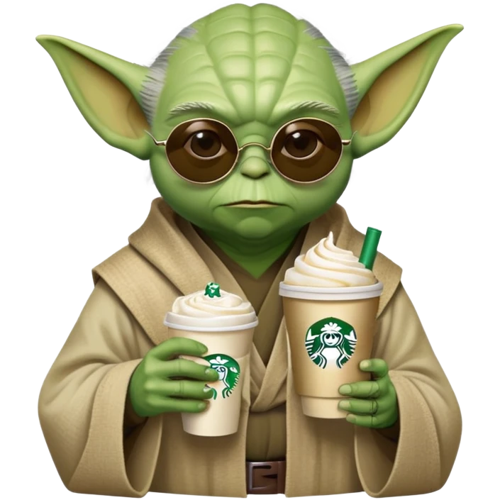 Master yoda wearing a sunglasses drinking starbucks emoji