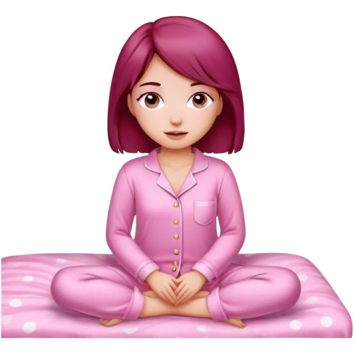 A beautiful, burgundy haired girl wearing pink pajamas emoji