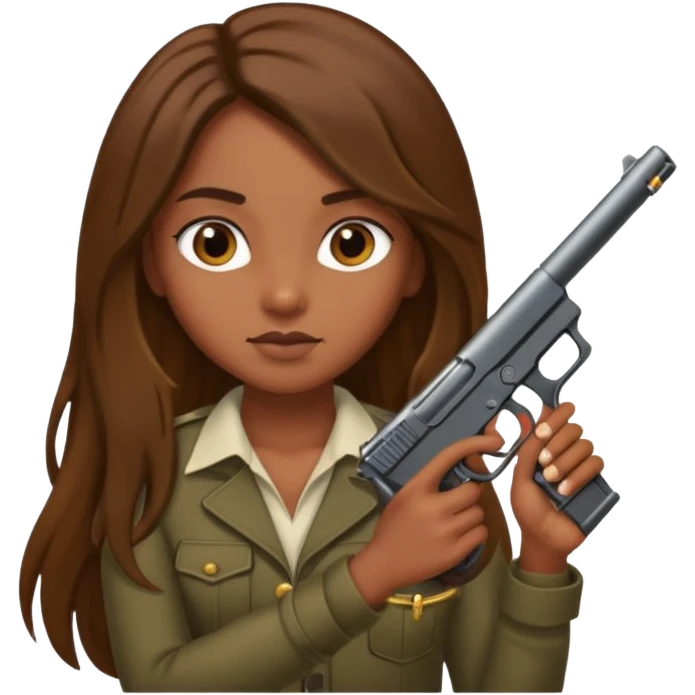Brown skin girl with long hair holding a gun emoji