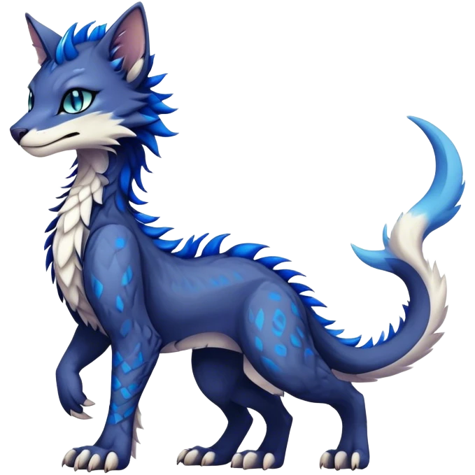 Kawaii dark edgy fantasy feline-vernid-sergal-fursona animal creature with a tufted tail full body with intricate markings  emoji