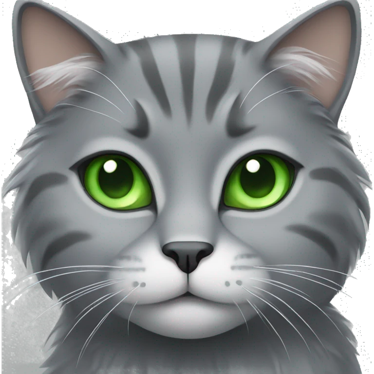 Gray fluffy cat with green eyes emoji