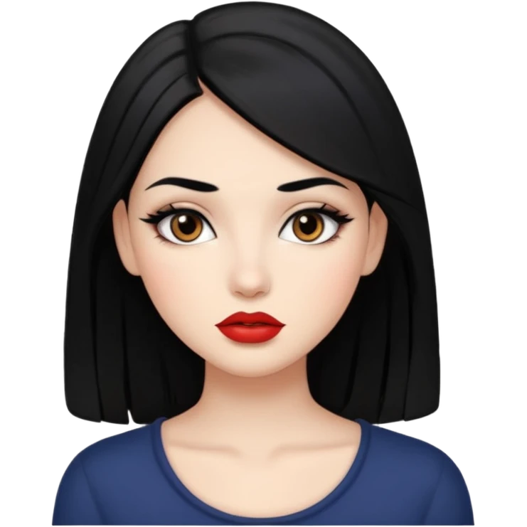 girl with black hair long makeup pretty not so red lips emoji