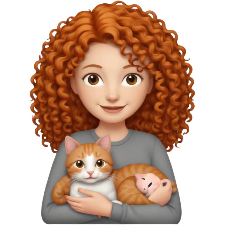 a ginger curly hair woman vet holding a cat emoji