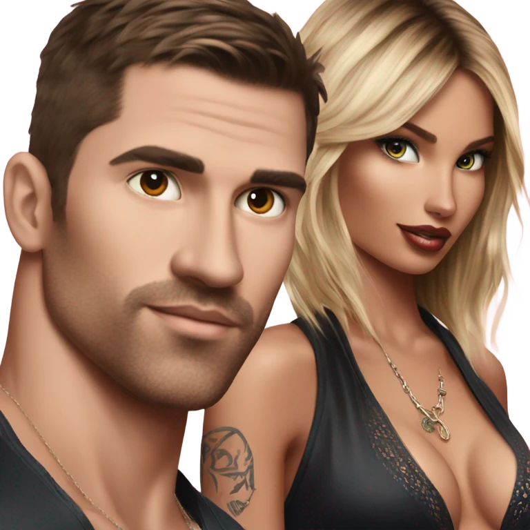 Photo of Victoria secret model having a serious conversation with a tattooed male model  emoji