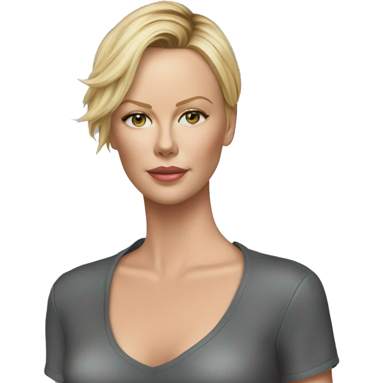 ultra realistic charlize theron wearing shirt emoji