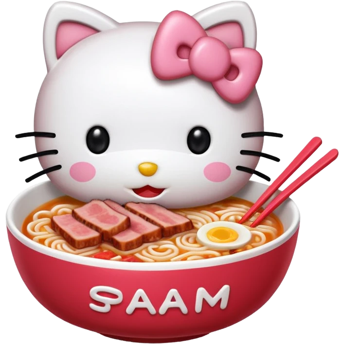 Hello Kitty with SPAM ramen emoji