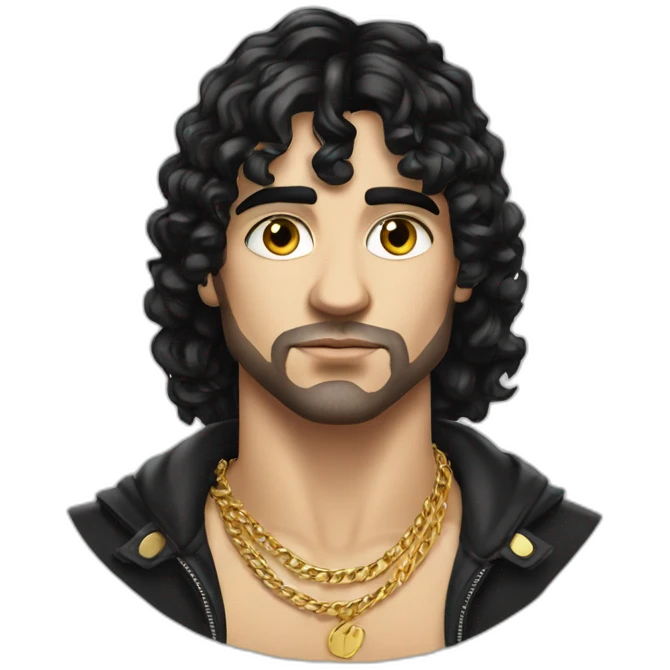 white male thug with black hair French-crop cut wearing gold chain emoji