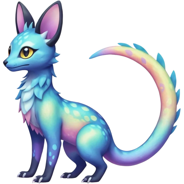 Shiny Pastel White Iridescent Celestial Salandit-Umbreon-Genet-Noivern-Noibat-Serval-Hybrid (Full body) emoji