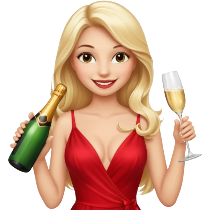 Glamorous blonde lady holding champagne bottle, long hair with makeup smiling sexy emoji