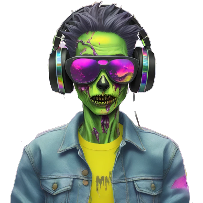 .Zombie_ Vaporwave black holographic dj oilslick zombie unicorn yellow caution tape emoji
