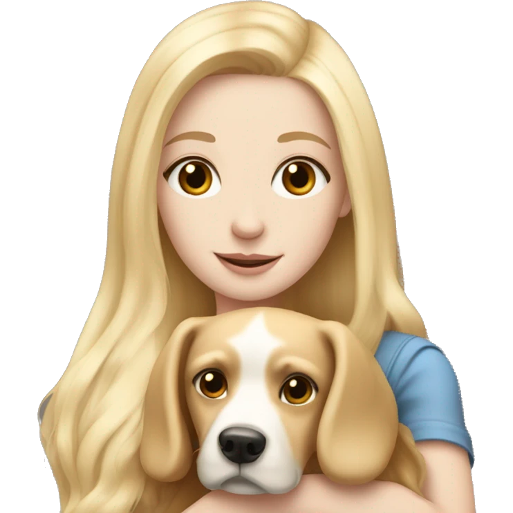 pretty woman with pale skin, very long blonde hair hugging a dog emoji