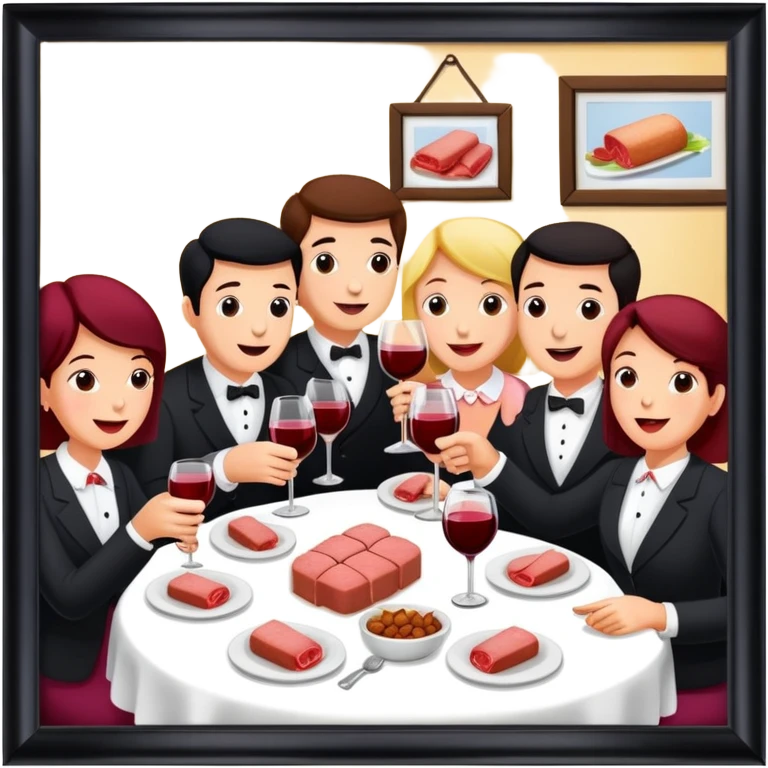 wine Party at a french SPAM meat cafe LANDSCAPE  emoji