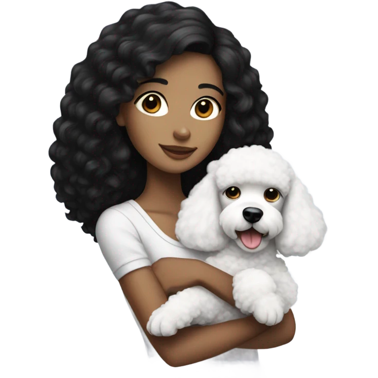 Black-haired girl, very beautiful, holding a white poodle  emoji