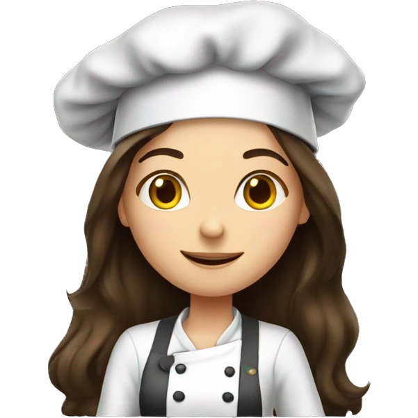 Brunette long haired girl in a cook hat makes dinner  emoji
