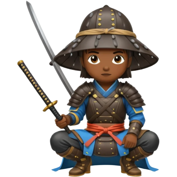 Samurais in Hat, Samurai kneeling under rain hat emoji