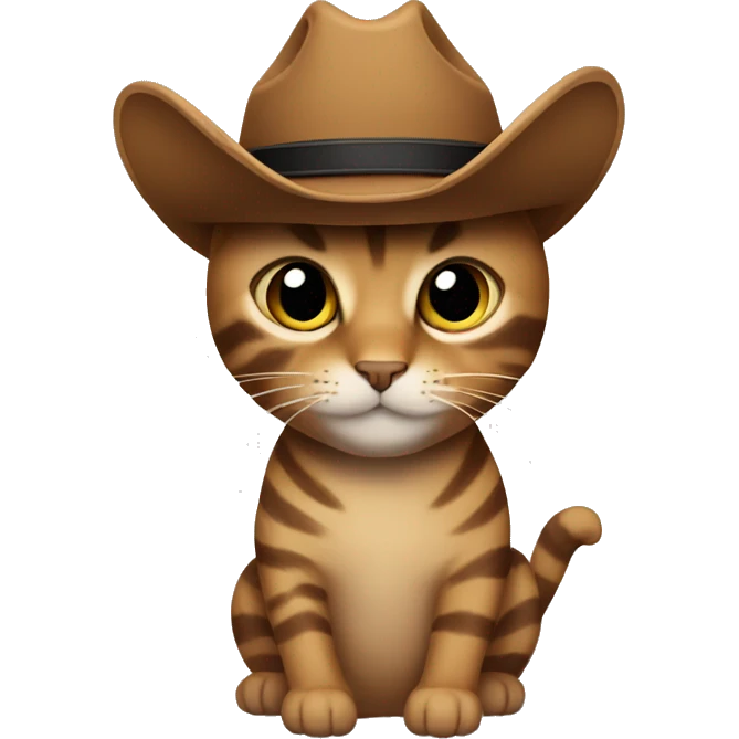 brown cat with black stripes has a cowboy hat on emoji