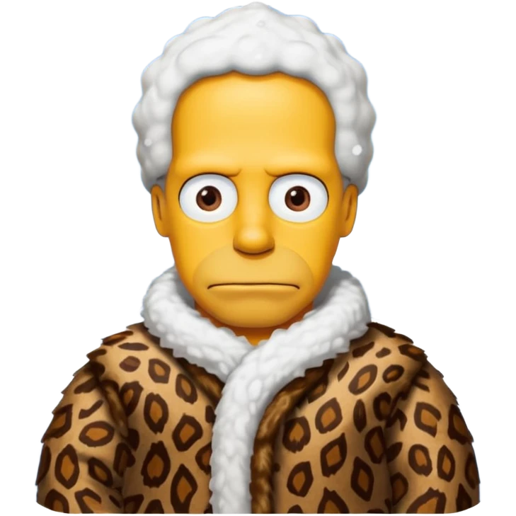 a simpson wearing ancient animal skin cloth with snow, half body, icon emoji