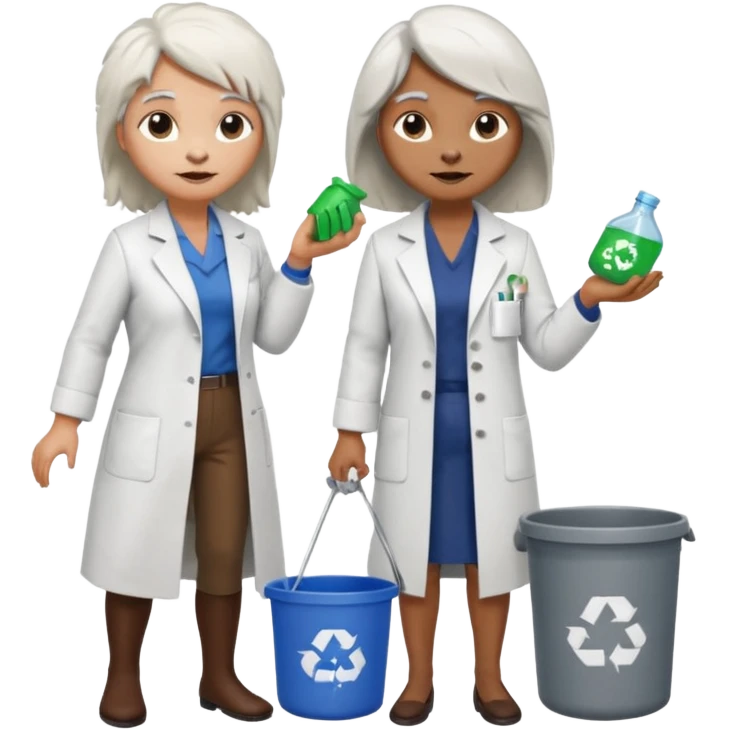 an woman otter picking up trash bins, next to a mad scientist emoji