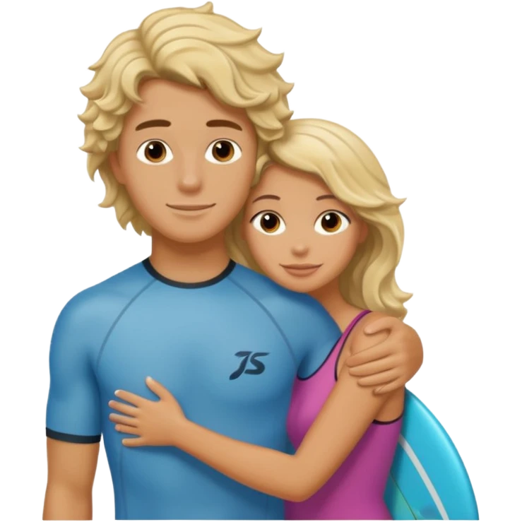 brunette hugging Wavy haired blond surfer dude emoji