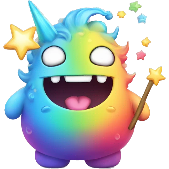 Kawaii derpy fat rainbow monster with magic wand  emoji