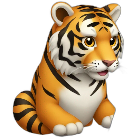 A tiger who study on a laptop with the word "AVEX" on the laptop emoji