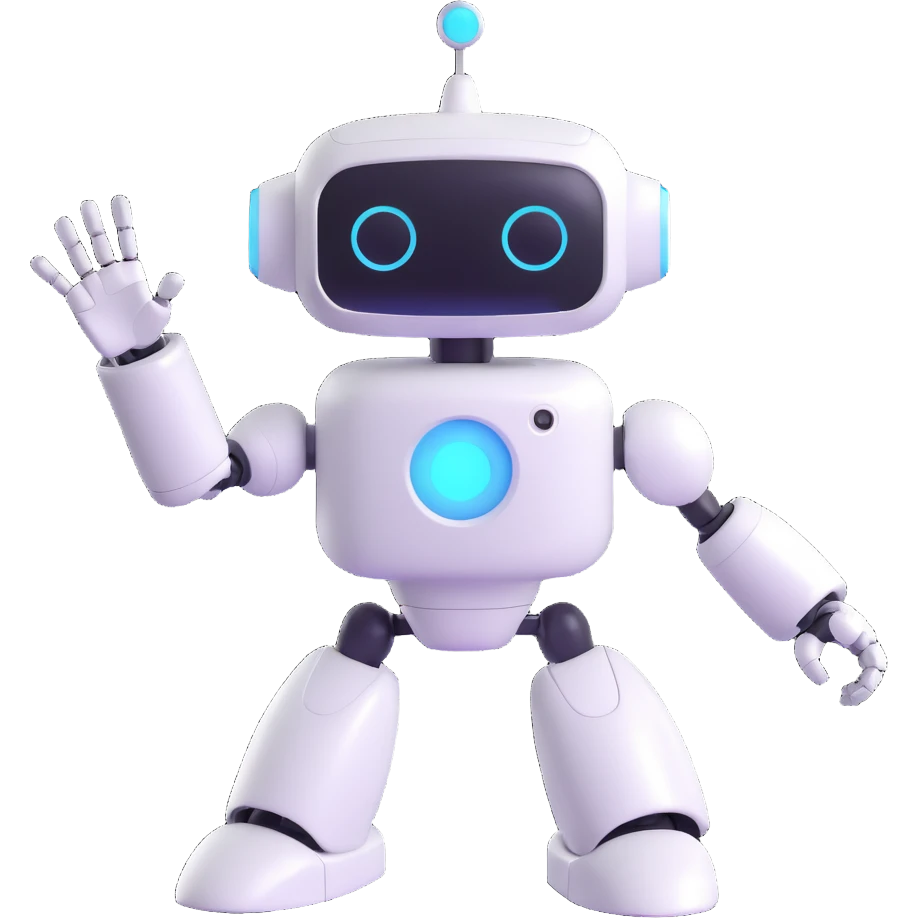 a cartoonish AI robot waving, bright colors emoji