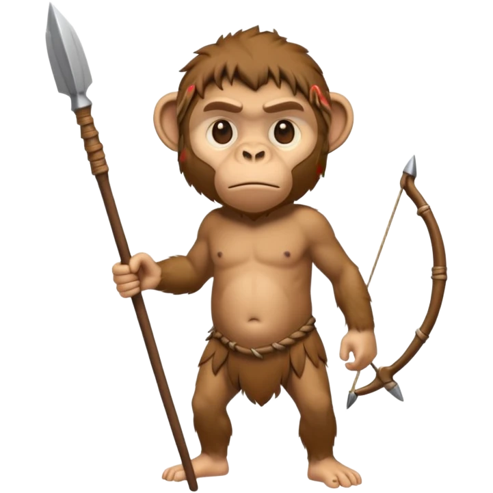 monkey-like Neanderthal fullbody holding a spear emoji