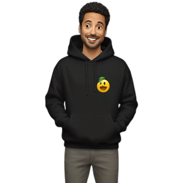 Chico moreno pensante sudadera negra  emoji