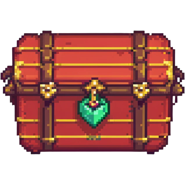 A red RPG treasure chest with gold details, pixelated 16-bit style emoji