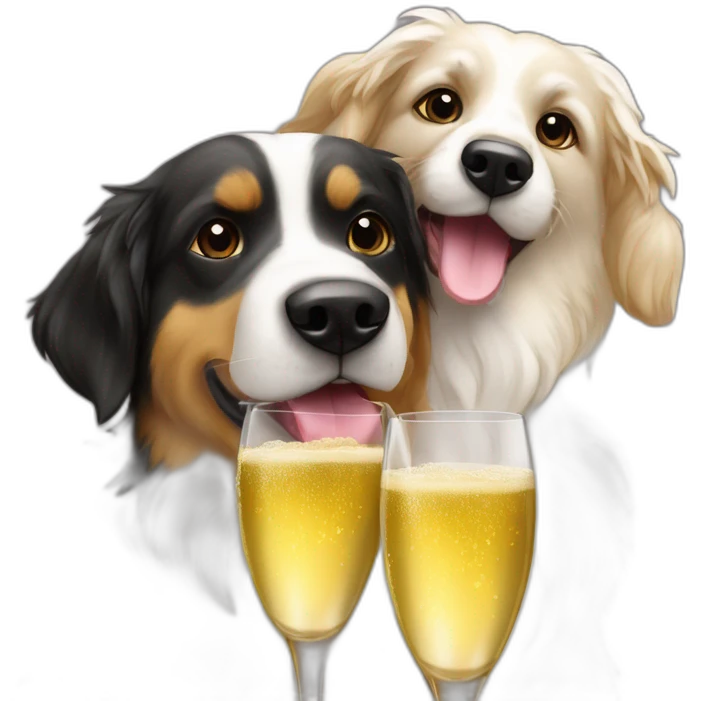 Chien berger suisse qui boit du champagne avec sa petite copine emoji