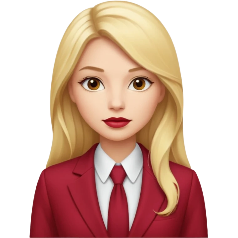 Нужно создать 1 эмоджи в цветовой гамме ярко-красный, белый и марсала (бардово-фиолетовый. деловая девушка в красном костюме, у девушки должны быть светлые длинные волосы  emoji